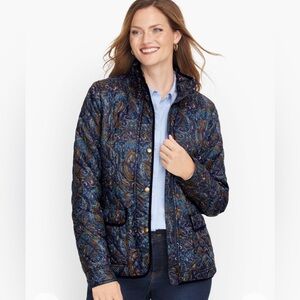 Talbots Paisley Quilted Jacket w Corduroy Piping- Navy Multi, Women’s XL Petite